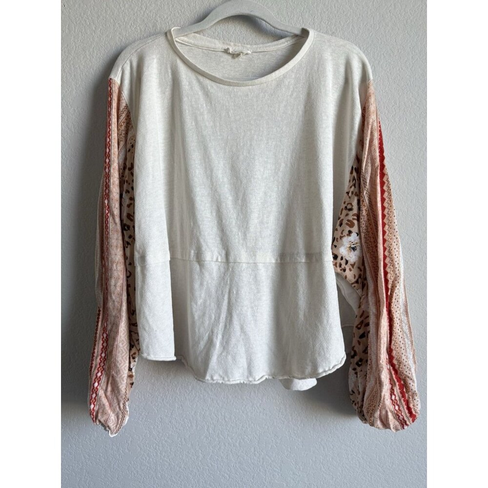Easel Women’s Large Boutique Cream Patchwork Flare Balloon Long Sleeve Top Boho‎ - Picture 8 of 8